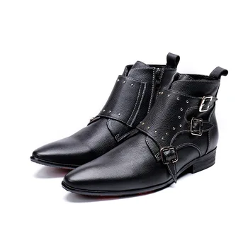 

New Martin Boots High Top Short Boots Tooling Men's Boots Botas De Hombre Men's Snow Cow Leather Pointed Toe Ankle Work & Safety