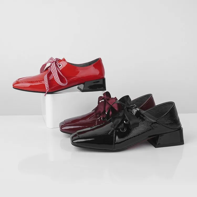 

Spring And Autumn New Style WOMEN'S Shoes Square Head Deep Mouth Small Leather Shoes British Style Chunky-Heel Loafers Bow Versa