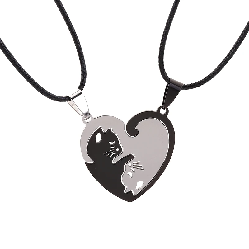 StainlessSteelPetCatKittyLoveHeartPendantPuzzleMatching