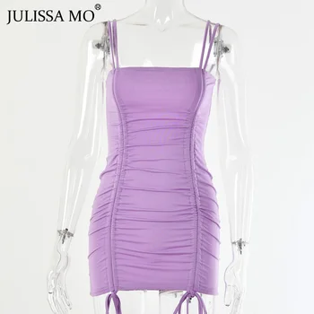 JULISSA MO Purple Sexy Summer Cami Straps Dress Women Drawstring Bandage Bodycon Dresses Backless Club