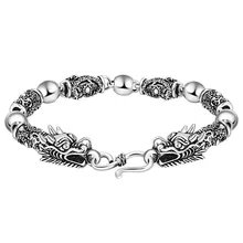 Чистый серебряный тайский серебряный браслет два драконов играющий шар 925 пробы Серебряный винтажный браслет S925