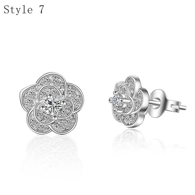 925 Sterling Silver Earrings Stud for Women Solid Silver Jewelry Earrings Bling CZ Zircon Stone Stud Brincos Bridal Wedding 7
