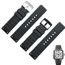 HUXIE 23 мм черная силиконовая резина Ремешок для Сантоса 100 мужские и женские механические часы браслет аксессуары