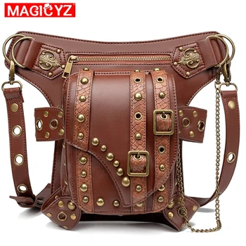 

Steampunk Unisex Waist Pack Retro Antique Gothic Fanny Bag Vintage Man's Rivet Belt Leg Bag Fashion Youth Chain Shoulder Bag