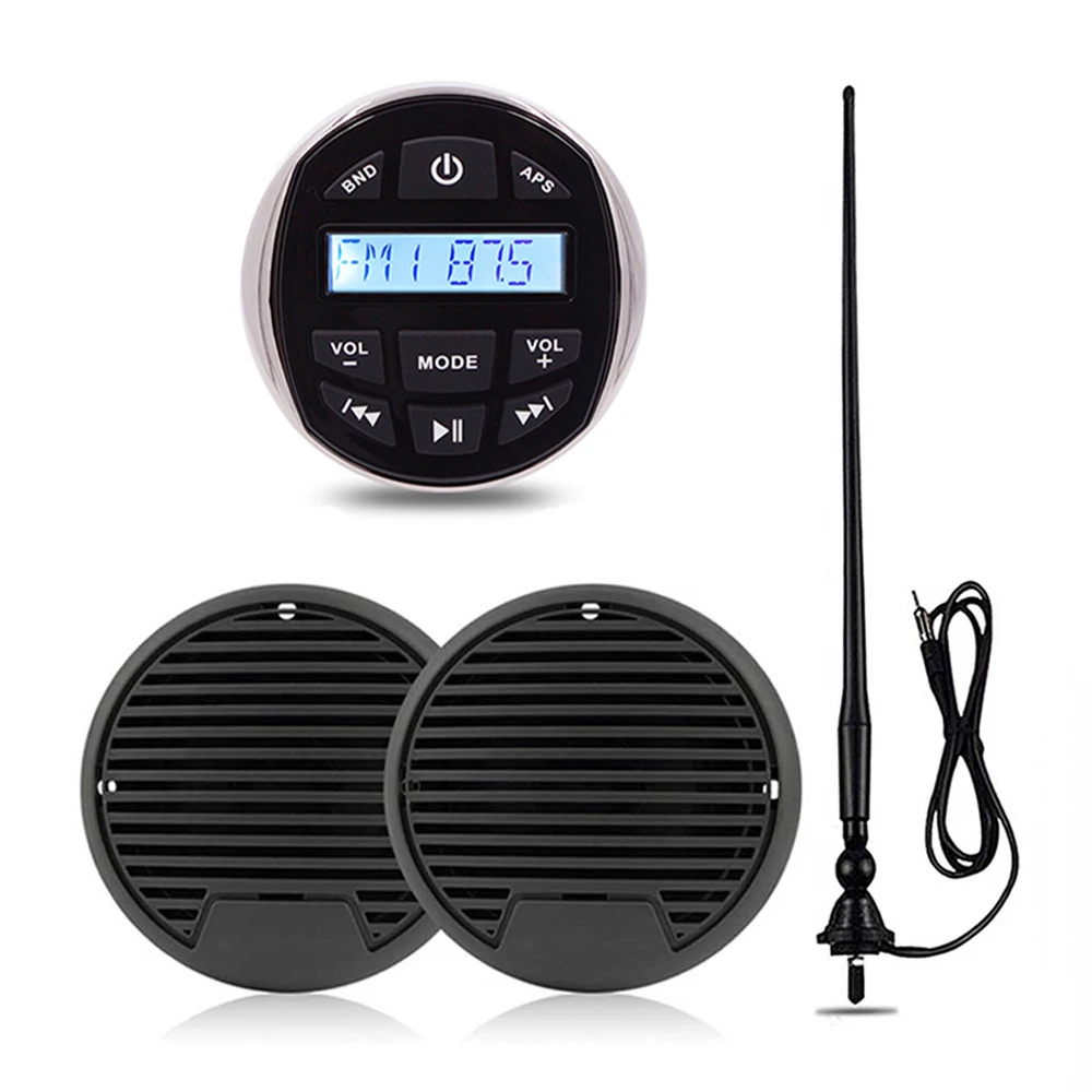 US $104.85 Marine Radio Audio Boat Stereo Bluetooth Receiver Car MP3 Player3 Waterproof Marine SpeakersFM Antenna For ATV UTV Motorcycle