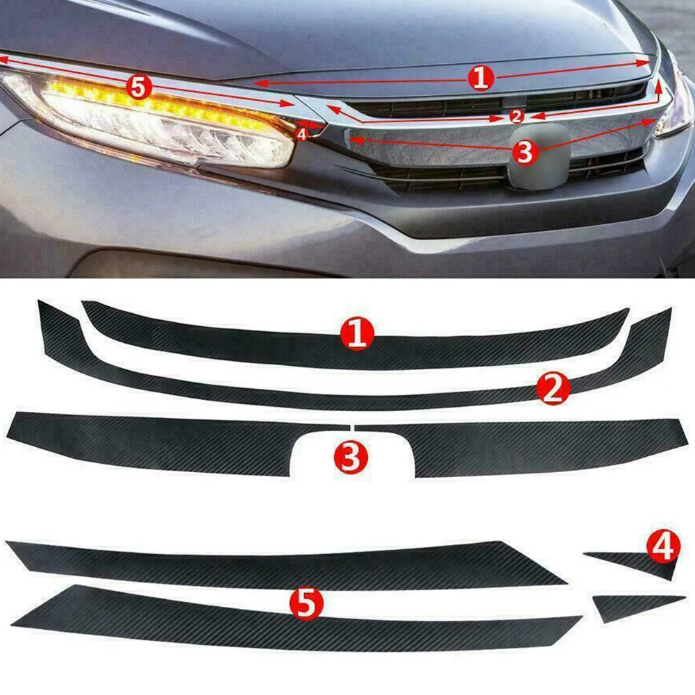 

1 Set Black Front Bumper Grille Decal Sticker 3D Carbon Fiber Texture Suitable For Honda Civic 2016-2019 Vinyl Parts&Accessories
