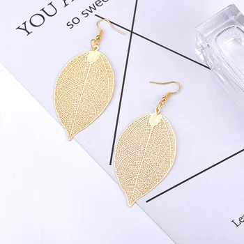 여성을 위한 패션 리프 드롭 매달려 귀걸이 Boho 긴 빈티지 할로우 귀걸이, 패션 쥬얼리 Pendientes Moda Para Las Mujeres