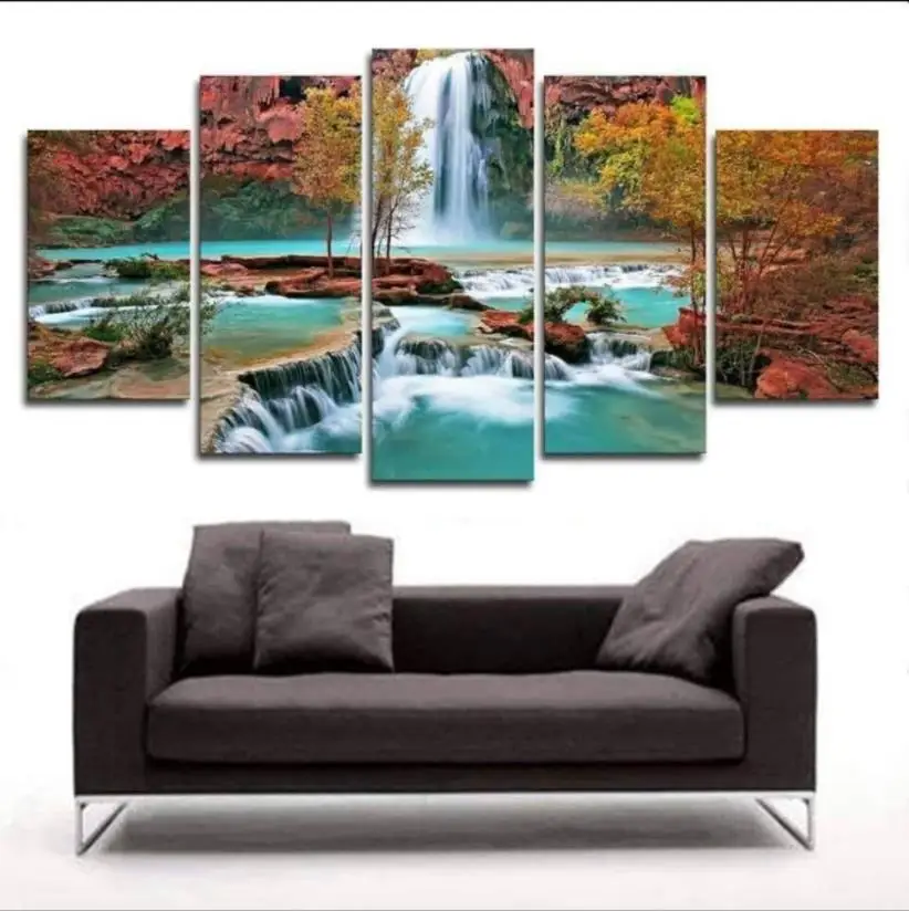 

full square Round Diamond Painting 5pcs/set scenery Waterfall 5D DIY Diamond Embroidery Full Rhinestone Home Decoration Gift