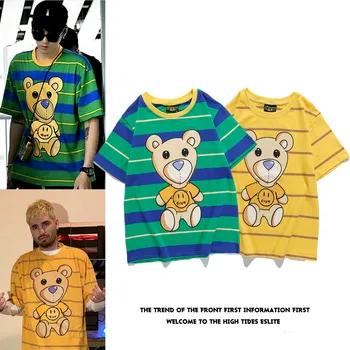 

Summer Style The Drew House Drew Bear Printed Women Men Striped T shirts Oversized Men Hiphop Casual Streetwear Cotton T shirt