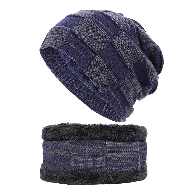 Комплект из 2 предметов для мужчин и женщин, зимняя шапочка-шарф, теплый вязаный плотный флисовый зимний шарф с черепом - Цвет: DL