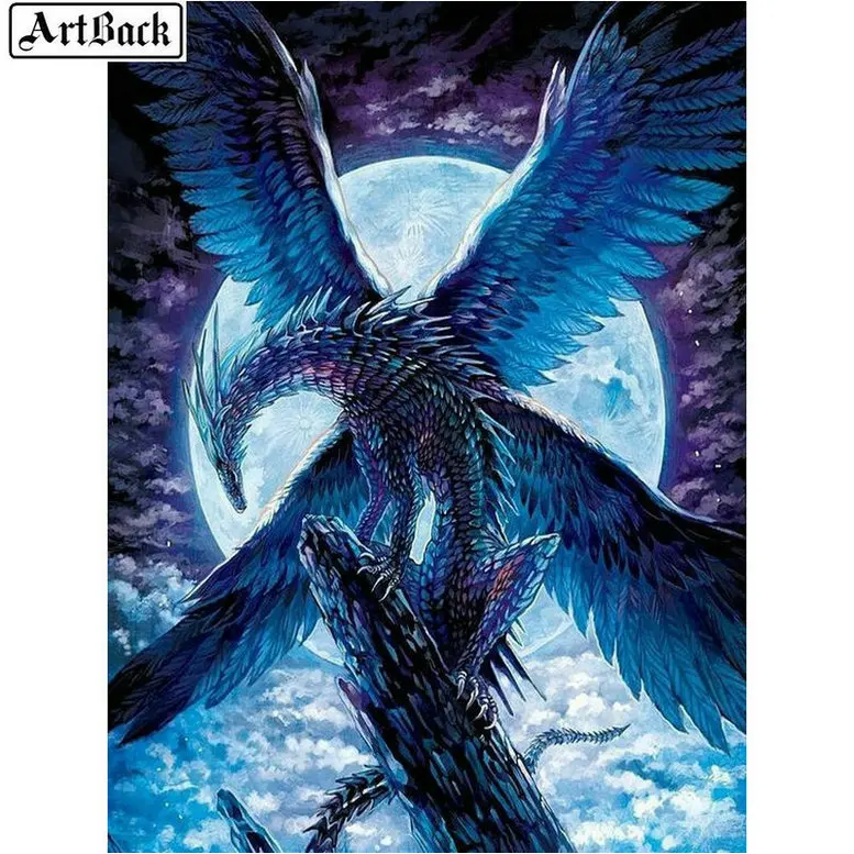 5d diy diamond painting dragon wings blue moon picture cross stitch full square 3d round mosaic embroidery set | Дом и сад