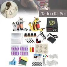 Полный комплект машины для татуировки набор 2 катушки 4 чернила цвета пигментные наборы мощность татуировки начинающих Грипсы комплекты постоянный макияж, боди-арт