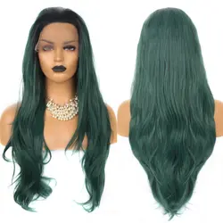 Charisma Омбре зеленый парик термостойкие волокна волос синтетический парик фронта шнурка длинные волнистые волосы свободная часть Омбре