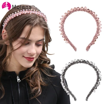 

Molans Luxurious Crystal Velvet Headbands Fashion Solid Transparent Crystals Smooth Hairbands Elegant Women Headbands Head Bezel