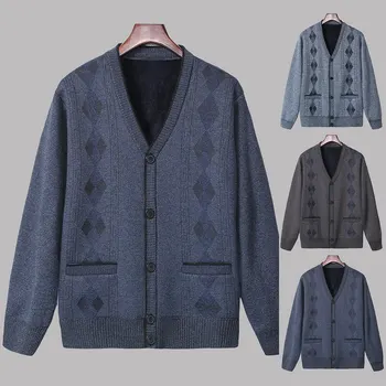 

Men Stitching Color Sweater Button Knitted Cardigan Loose Sweater Long Sleeve Top Winter Warm Sweater