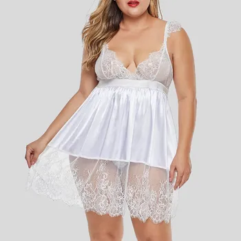 

New Sexy V-neck Lingerie Night Dress Sleeveless Ladies Lace Bow Lingerie Nightwear Underwear Plus Size s-5xl Sleepwear Dress#G3