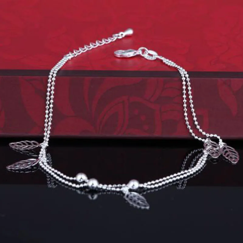 925 двойной серебряный ножной браслет модный и прекрасный браслет на ногу с листком, который специально разработан для женских ювелирных подарков J015