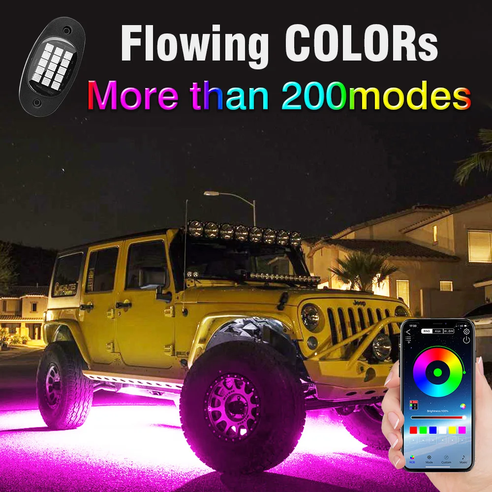 

OKEEN RGB Автомобильный светодиодный светильник комплект кузова с приложением Bluetooth пульт дистанционного управления атмосферная неоновая лампа для Jeep ATV SUV 24V