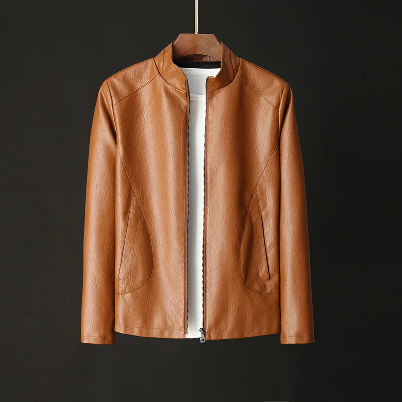 Chaqueta informal de cuero sintético con cremallera para hombre, chaqueta de cuero para motocicleta, ropa de ocio, delgada, 5XL, Otoño e Invierno
