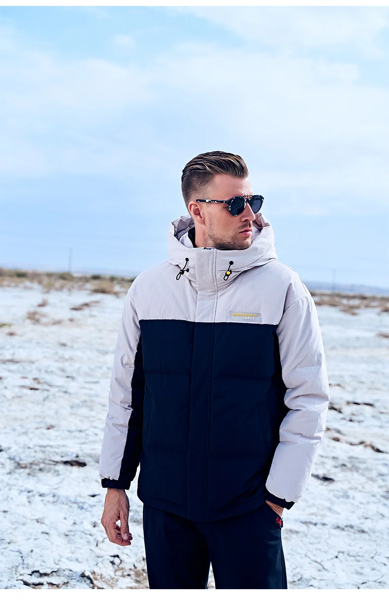 Enjeolon 2019 зимняя куртка мужская парка Толстая теплая с капюшоном белая утка вниз контрастный цвет Мужская парка куртка мужская плюс размер