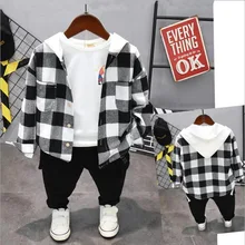 Детский спортивный костюм для досуга для мальчиков куртка с капюшоном+ футболка+ Штаны 3 шт./компл. костюм для детей комплект одежды 2-6years