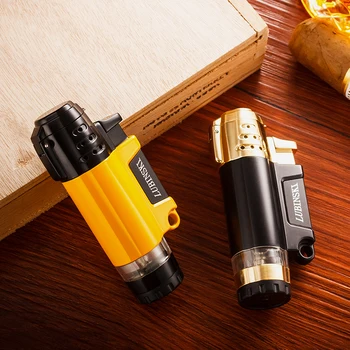 

LUBINSKI Metal Windproof Gas Window Cigar Lighter 1 Flame Torch Cigarette Jet Lighters W/Gift Box For Cohiba