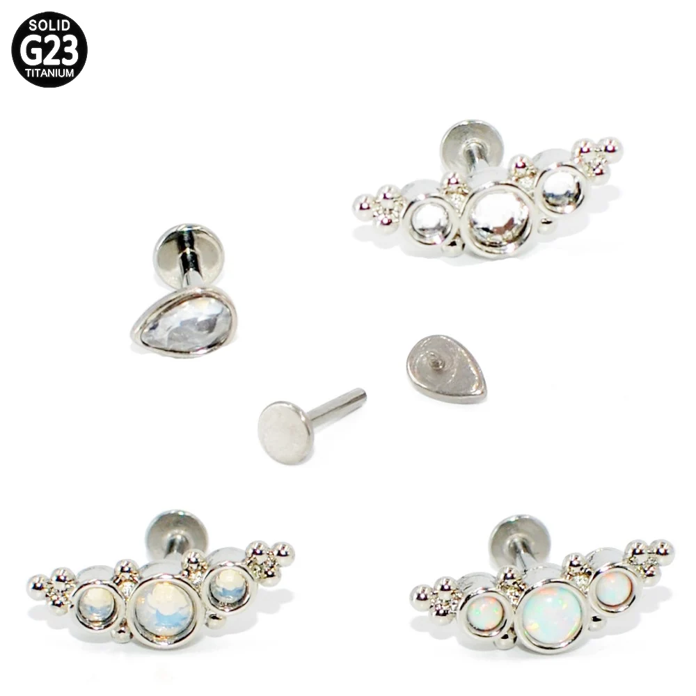 

G23 Titanium Opal Gem Cluster Lip Labret Ring Ear Tragus Helix Cartilage Earring Lip Sutd Labret Bar Body Piercing Jewelry