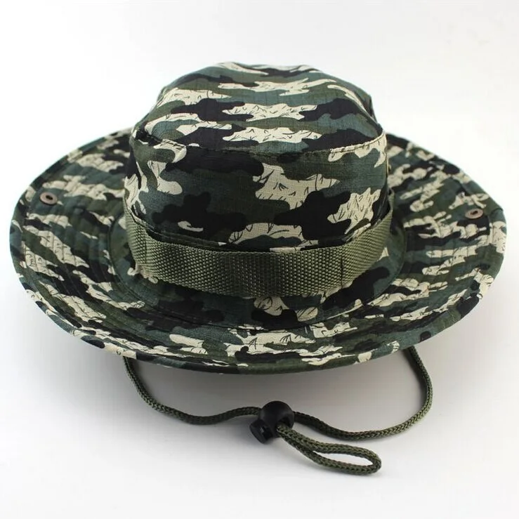 Leaves Camouflage Шапки для рыбака для мужчин и женщин Camo Boonie промытый хлопок саржа Подбородочный ремешок военный, камуфляж, охота шляпа для путешествий солнцезащитная Кепка Ведро стиль - Цвет: Leaves Camouflage