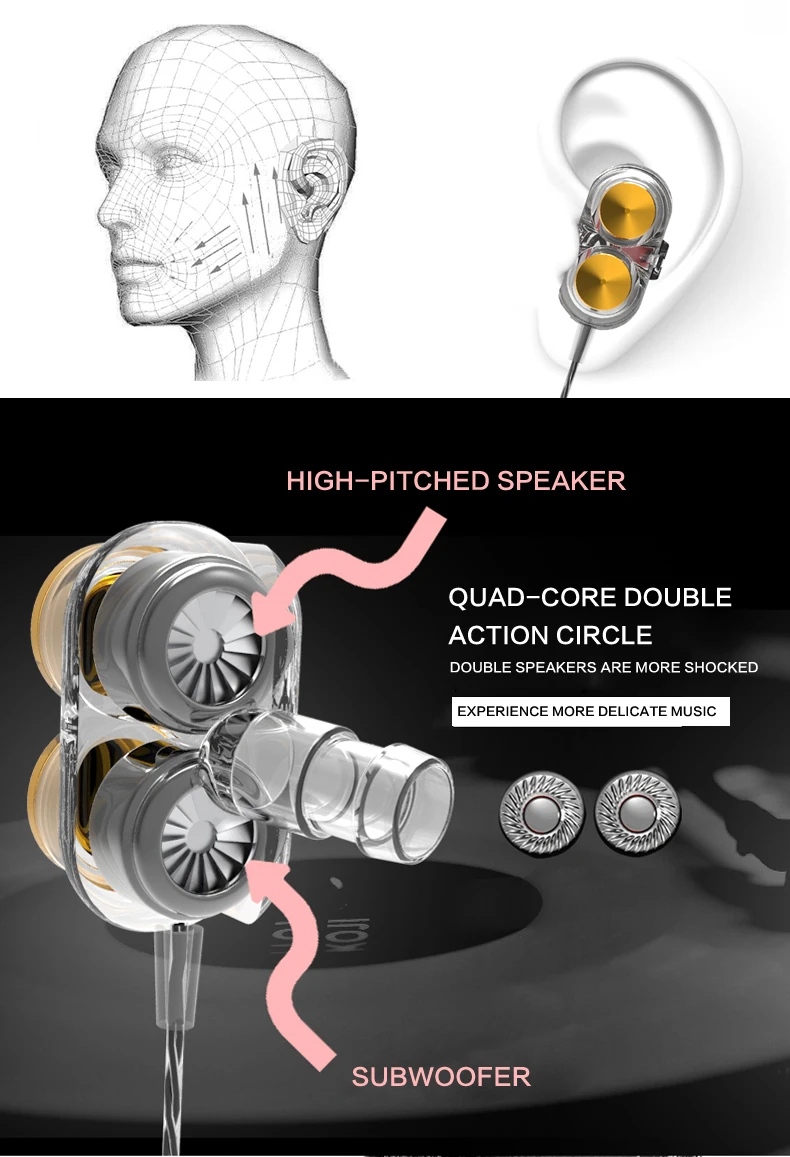 Двойной Динамический драйвер профессиональный в ухо наушники с 4 драйвер внутри fone de ouvido auriculares 2 цвета