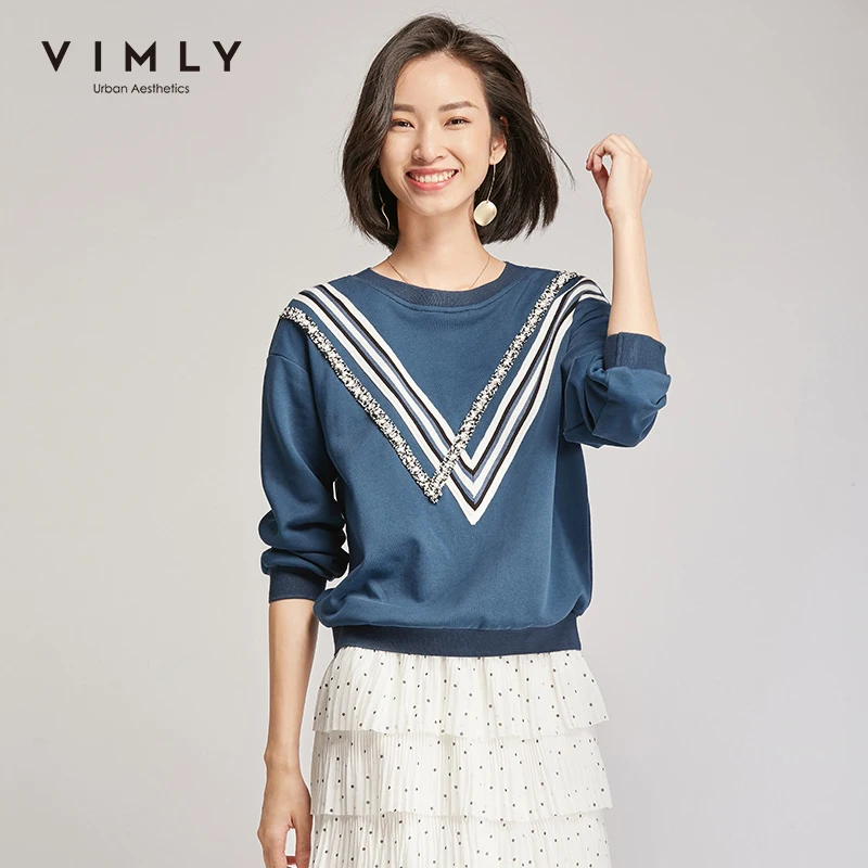 Женская толстовка с круглым вырезом Vimly Повседневная Свободная Толстовка в стиле