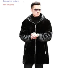 Настоящая норковая шуба мужская зимняя куртка с капюшоном длинного размера плюс натуральная норковая шуба мужская норковая шуба 87299M5 KJ3310