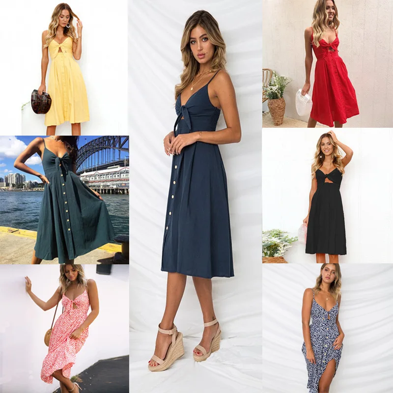 Женское летнее платье миди с бантом и открытой спиной красное Повседневное на