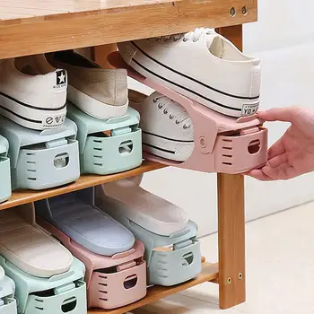 

Adjustable Plastic Shoe Rack Stand Shoe Organizer Double Shoes Organizers Stand Shelf for Living Room Space Saving Shoes Shelf