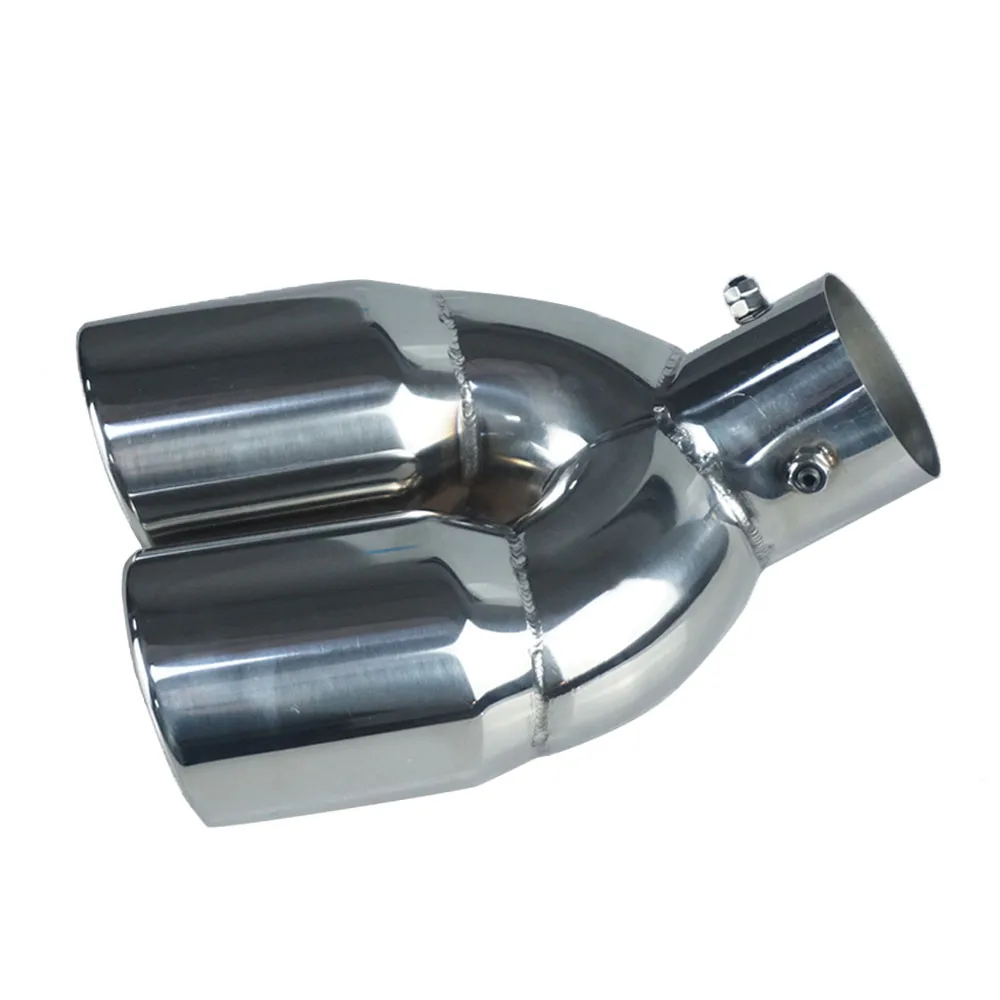 Universal Exhaust Pipe Bending Muffler Stainless Steel Tail Pipe Dual Outlet Nozzle Curved Throat Modification Car Accessories
