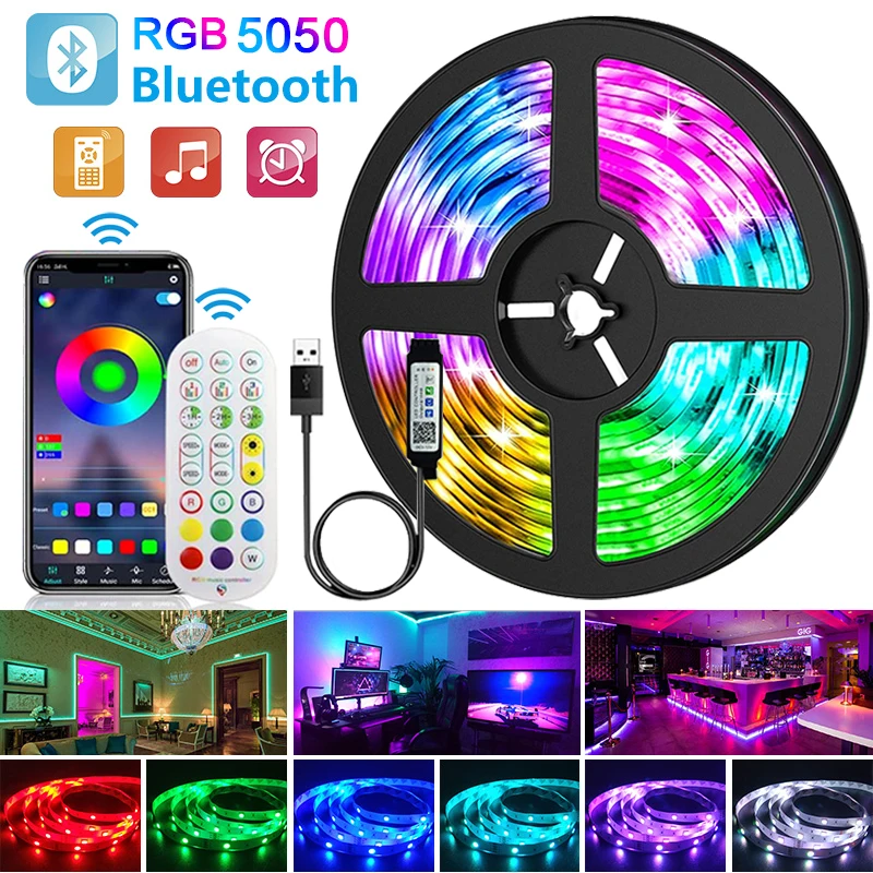 Led Lights Strip Bluetooth Control USB 5V RGB LED Tape Flexible Ribbon Diode for TV PC Backlight Room Party Decoration | Лампы и