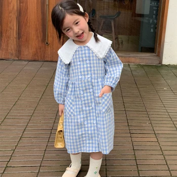 

2020 Autumn Little Girl Dress Cotton Long Sleeve Toddler Dress Peter Pan Collar Kids Dresses For Girls Fashion Baby Clothing