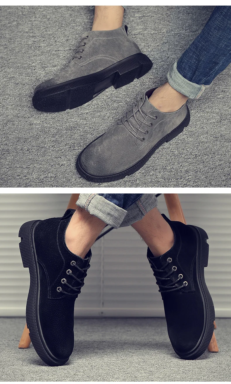 New Genuine Leather Men Boots Vintage Autumn Winter Ankle Boots Fashion Footwear Lace-Up Shoes Men Trendy Martin Boots