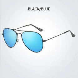 Vintage Polarized UV400 Classic Pilot Sunglasses with Mirrored Lenses (Black Blue)