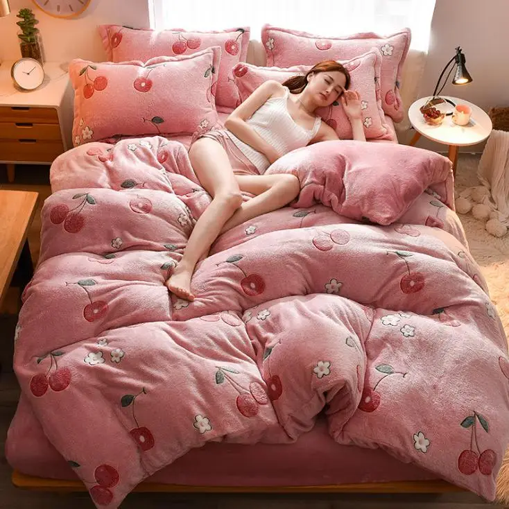 Winter Flannel Fleece duvet cover single Comforter cover Home textile 1pc cartoon Solid warm quilt cover Velvet bedcover
