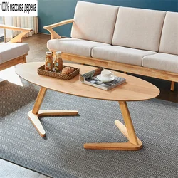 Table basse ovale moderne en bois de chêne massif, meuble de salon 