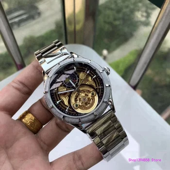 

Patek- Philippe- New Automatic Mechanical Men Watch Silver Blue Stainless Steel Transparent Sapphire Glass AAA Glide Watches 277