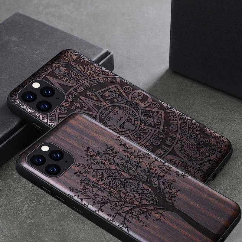 Новый чехол для iPhone 11 Pro черный из черного дерева 2019 резной деревянный бампера ТПУ