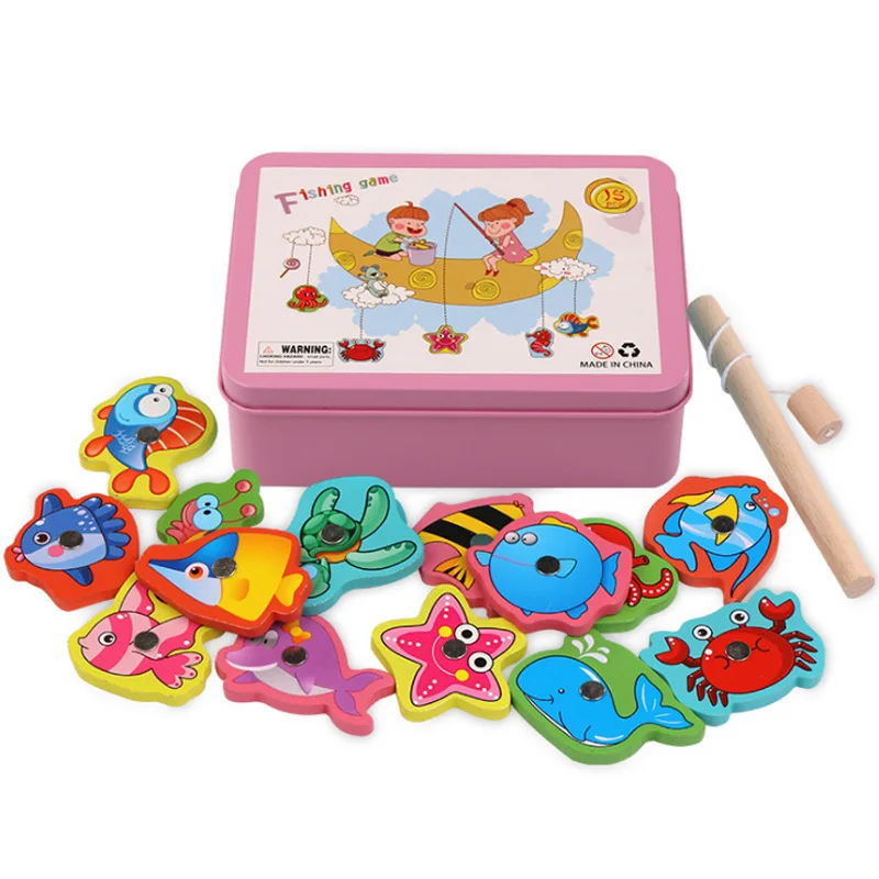 Детские деревянные магнитные игры для рыбалки, развивающие игрушки для детей, магнитные игрушки для рыбных игр