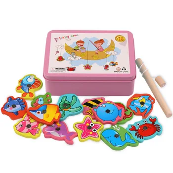 

2019 Kids Wooden Magnetic Fishing Game Educational Toys For Children Toy Magnet Fish Games