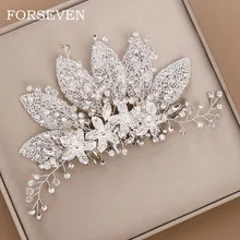 Pearl Flower Leaf Rhinestone Bride Barrettes Women Hair Accessories Wedding Tiara Head Jewelry Headband Clip