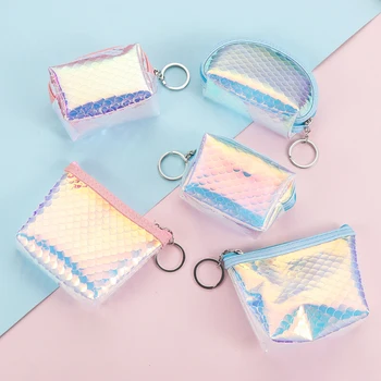 

Transparent Mermaid Coin Purses Leather Small Fresh Casual Pu Coin Wallet Women Fashion Cute Colorful Key Card Money Zipper Bag