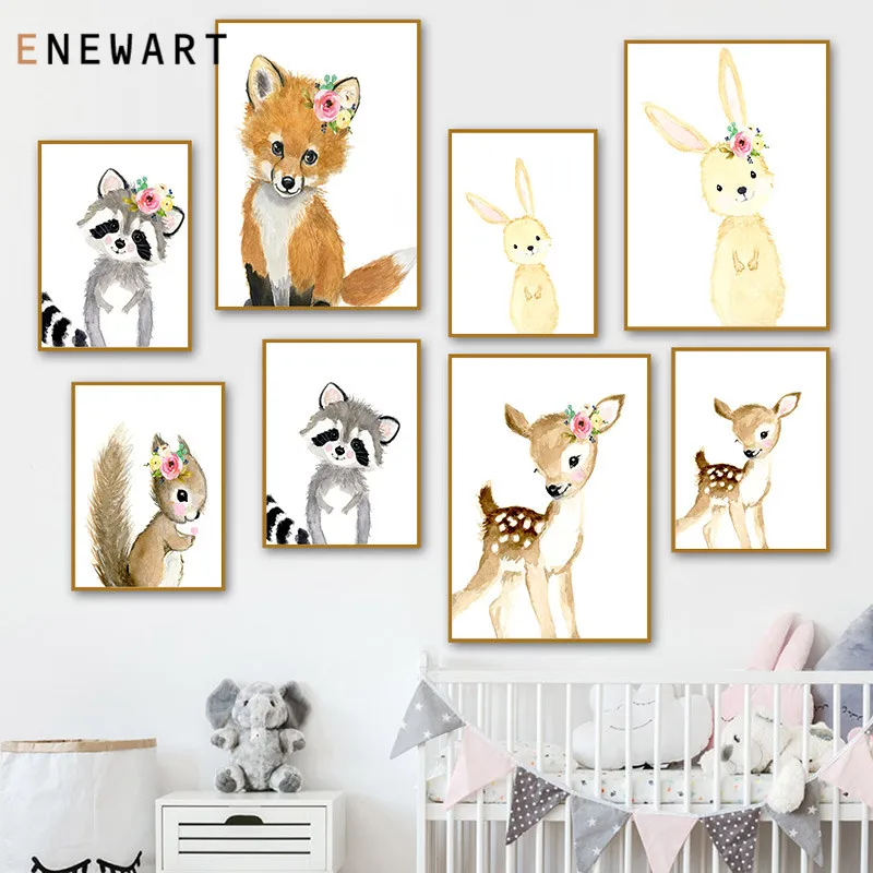 Картина на холсте с рисунком животных кроликов оленей белки | Дом и сад