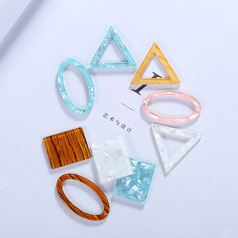 

50pc Pink/blue Color acetic acid Material Triangle/Oval/Rectangle charm pendant For Earring DIY Wedding Handmade Jewelry Making