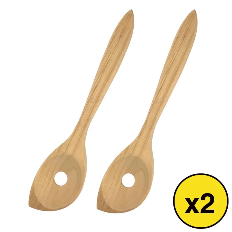 Wooden Bamboo Salad Servers Kitchen Tool 2PCS Set Spoon Spatula Turner 30cm for Cooking Mixing Stirring Natural Wood Utensils