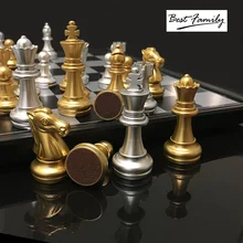 Jeu d'échec médiévale à pièces en plastique doré et argenté,échiquier magnétique pliable, 32 pions, cadeau idéal, I39,